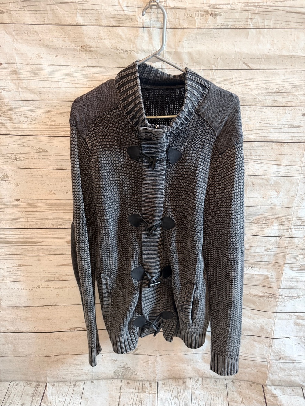 Gray Knit Toggle Cardigan Sweater